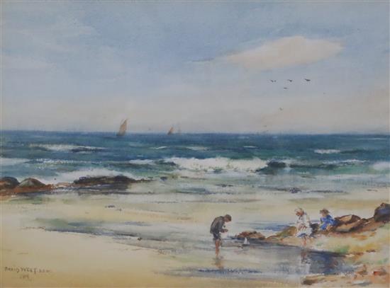 David West (1868-1936) Children on the seashore 11 x 13.75in.